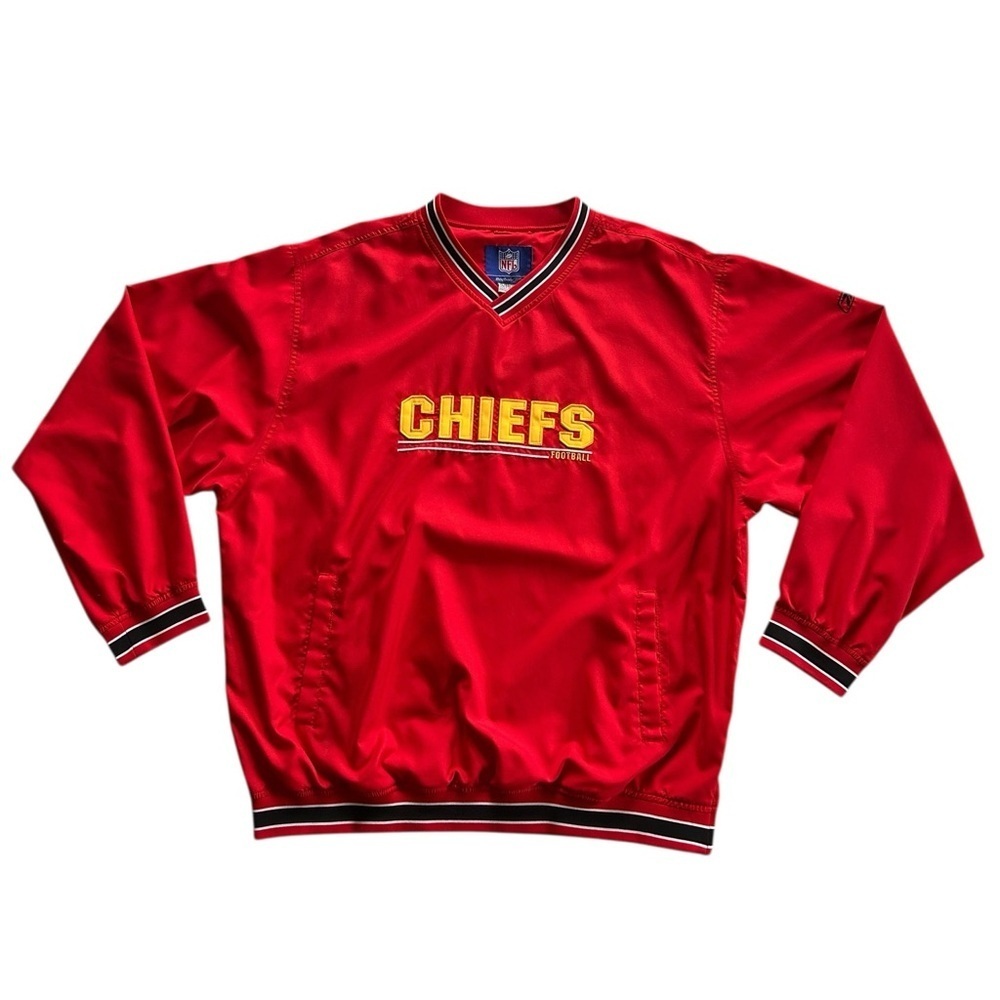 Vintage NFL Chiefs Reebok Red Pullover Windbreaker Retro Black and White Trim XL